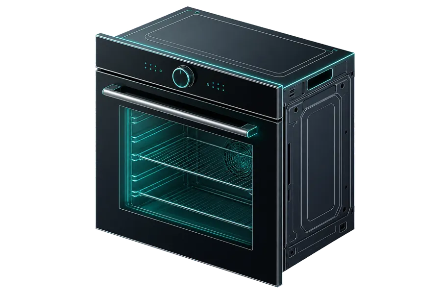 Ilustración isométrica de un horno empotrado