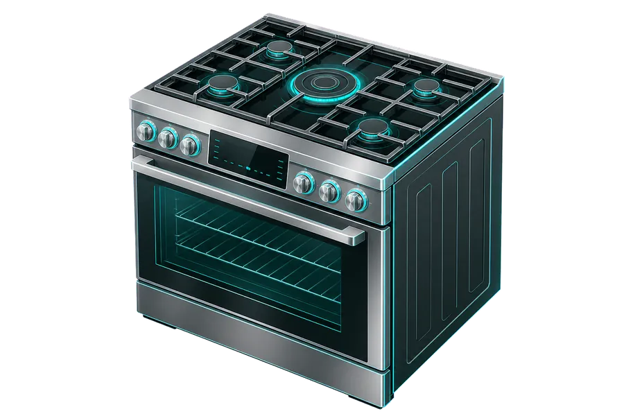 Ilustración isométrica de una estufa independiente con horno