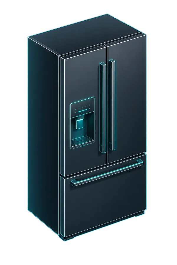 Ilustración isométrica de un refrigerador