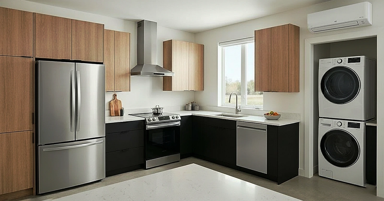 Cocina moderna con un conjunto completo de electrodomésticos